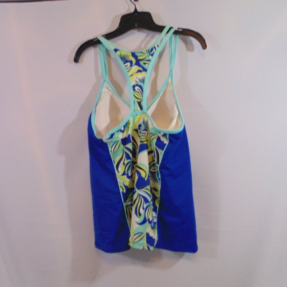 LAND'S END Blue/Yellow/Green Floral Print Tankini Top W Built-in Bra; Sz 16 - Picture 2 of 4